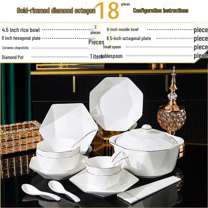 Ru Han Gold Rim Diamond Ceramic Dinnerware Set