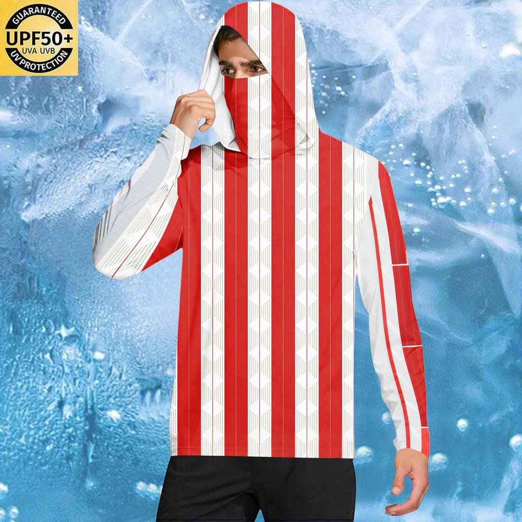 Men's Casual Geometric Print Hooded Long Sleeve Sun Protection Shirt Lightweight Breathable Fabric UV Protection Activewear Top