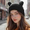 New Cat Ears Japanese Beanie Hat Striped Ins Little Devil Knitted Wool Cap Casual Cute Pointed Pullover Autumn Winter