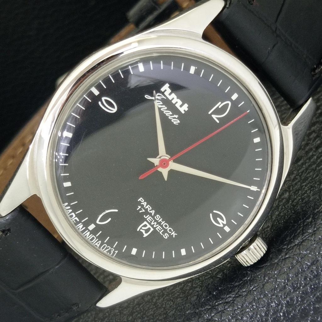 VINTAGE HMT JANATA HAND-WINDING INDIAN MENS BLACK COLOR DIAL WATCH a700319-5 R202-a700319