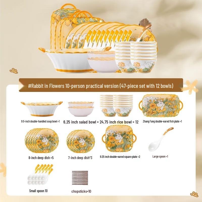 Flower Rabbit 30-Piece Ceramic Dinnerware Set