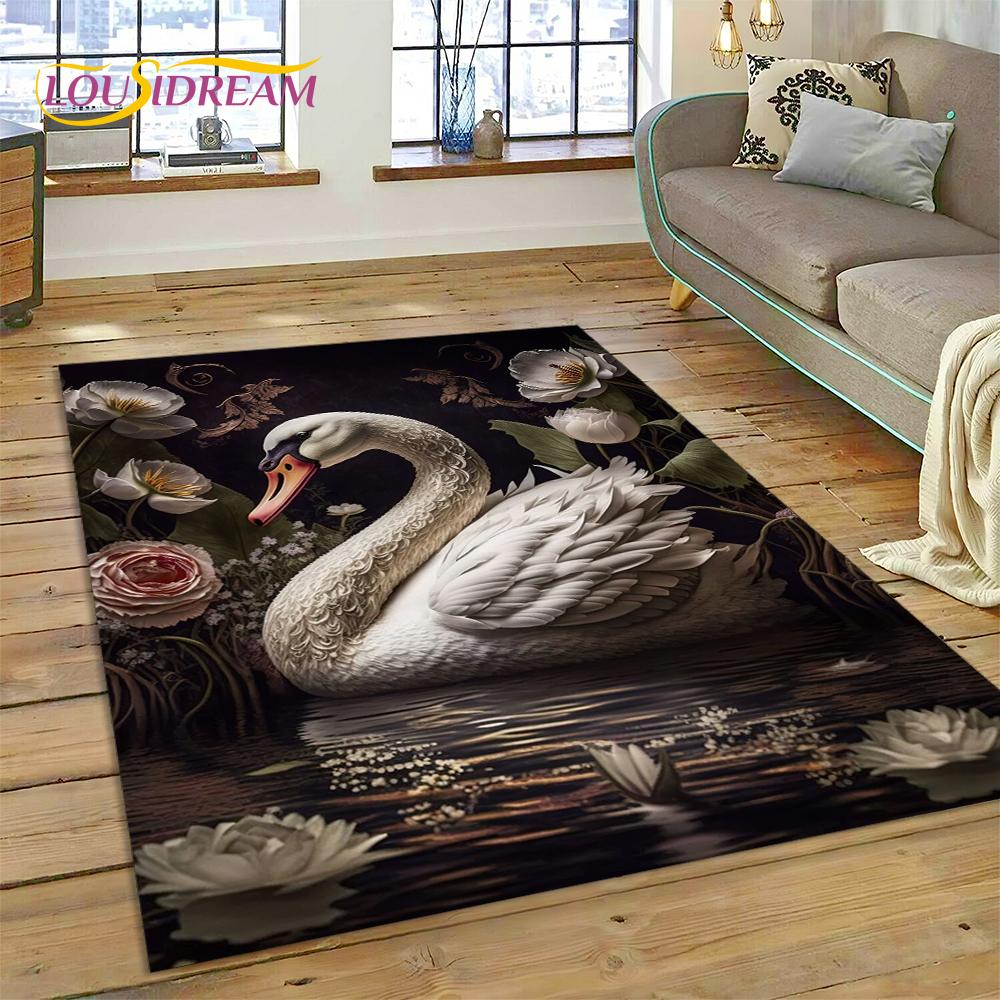 Love Swan Cartoon Cygnus Girl Gift Carpet Rug for Home Living Room Bedroom Sofa Doormat Decor,Kids Area Rug Non-slip Floor Mat
