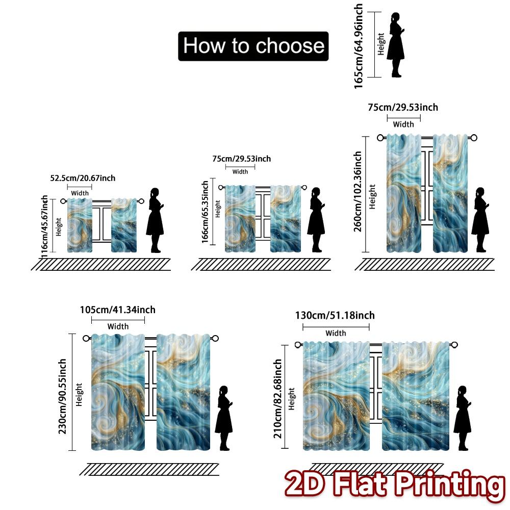 2pcs, 2D FLAT PRINTING Curtains (Without Rod) AzureWhispers Chic Creative Curtains Fabric Curtains Versatile All Perfect for
