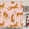 Leopard Fabric Shower Curtain, Tropical Animal Cheetah Shower Curtain for Bathroom, Pink with Hook 180X180CM