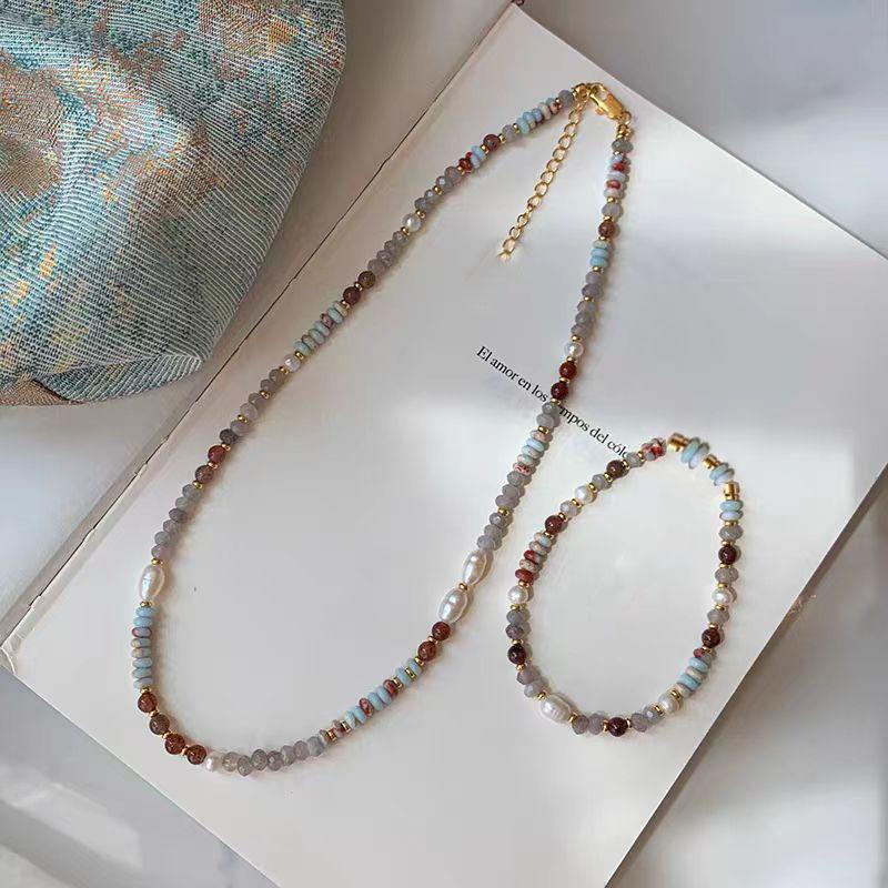 Vintage Imitation Natural Pearl Tourmaline Bead Necklace, Irregular Blue Collarbone Necklace, Women's Banquet Accessories