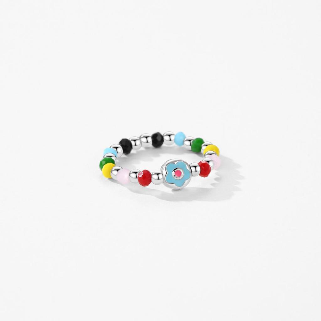 MODIAN Massivt 925 Sterling Silver Färgglada Kristallpärlor Justerbar Ring Emalj Blomma Mode Ringar För Kvinnor Fina Smycken Gåva