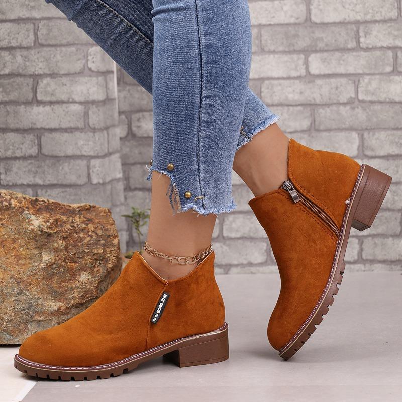 Stivaletti alla Caviglia alla Moda in Camoscio con Cerniera Laterale Primavera e Autunno Punta Rotonda Tacco Grosso Alla Moda Adatti per Scarpe da Donna di Taglia Grande