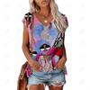 Summer New Product Cool And Comfortable V-neck T-shirt Women's Elegant Flower Print Top Casual Simple Short Sleeved T-shirt