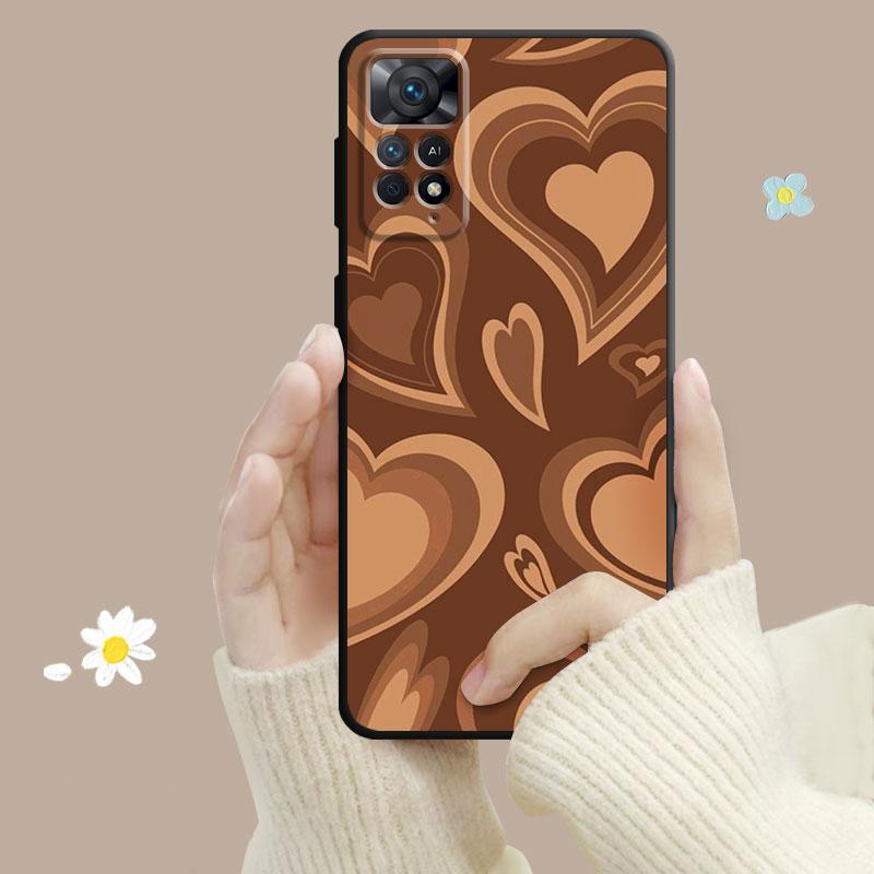 Fashion Brown Love Wood Grain Texture Case For Xiaomi Redmi Note 11t 11s 11 10 8 Pro 9 9s 9t 8t For Mi 10 8 9a 9c 10c 12c K60