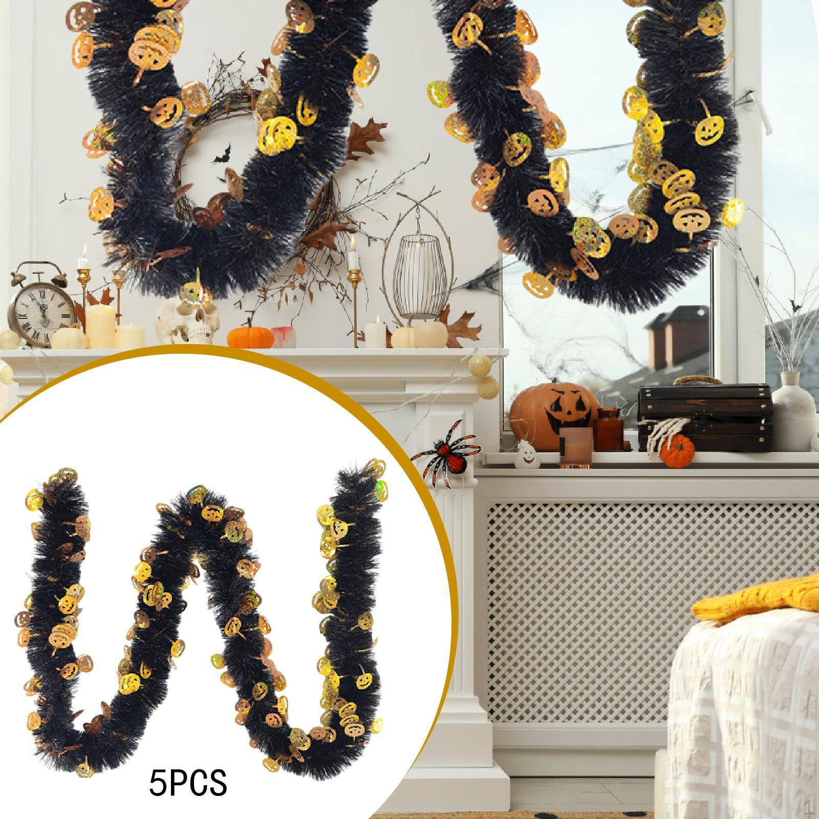 

5x Halloween Tinsel Garland Pumpkin Hanging Wall Window Outdoor Twist 270cm for