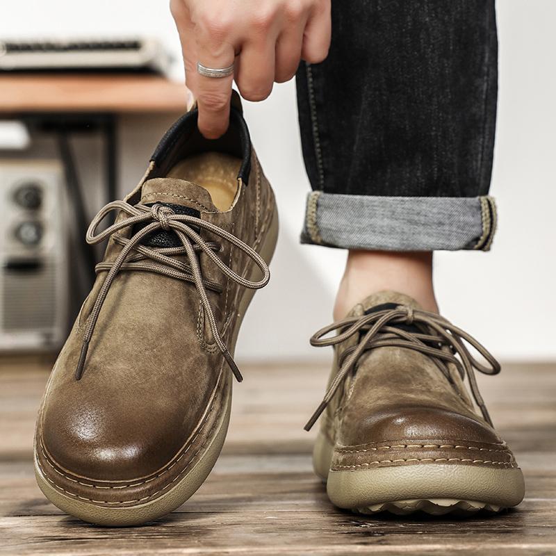 Retro Low-Top Schuhe Herrenschuhe Stil Leder Herbst Neu Lässige Lederschuhe Herren Weiches Leder Weiche Sohlen Herren Schuhe mit großem Zeh