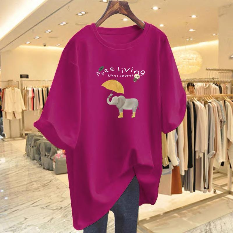 Umbrella baby elephant short-sleeved T-shirt women's summer new Korean simple and loose pure cotton non-sensory printing comfortable top