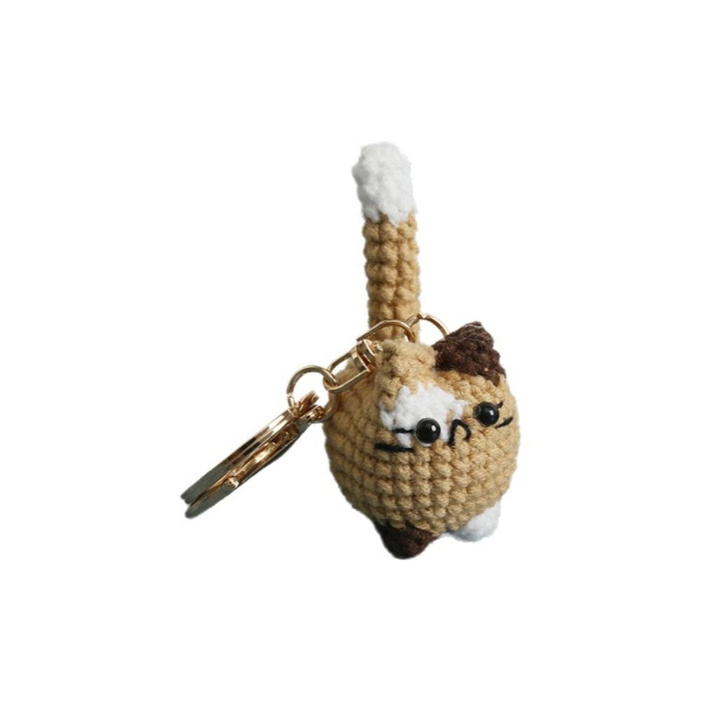 Handmaking Crochet Kitten Keyrings Animal Cat Key Chain Creative Handwoven Cat Pendant Bag Decor