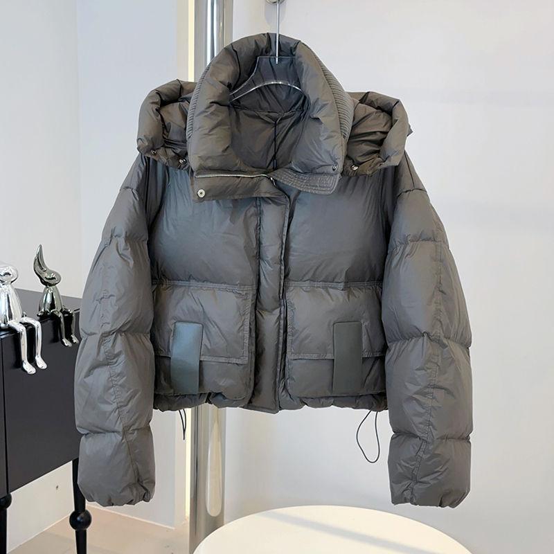 Hooded thickened short down jacket women's loose and thin fashionable white duck down, new winter bread clothes