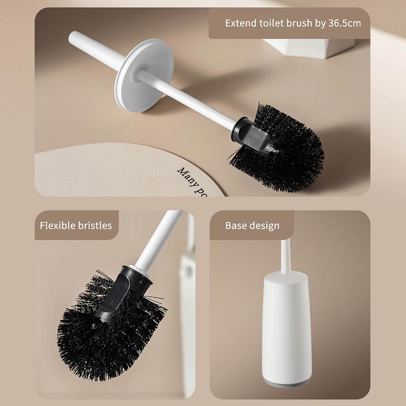 1 Set Soft Bristle Plastic Toilet Cleaning Brush Splash Proof Handle Toilet Brush With Base Bathroom Toilet Cleaning Tools