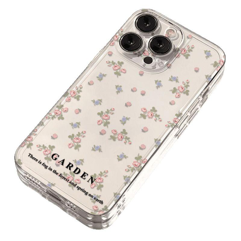 Fresh English blue pink floral iPhone17Promax mobile phone case for Apple 16promax space case 15