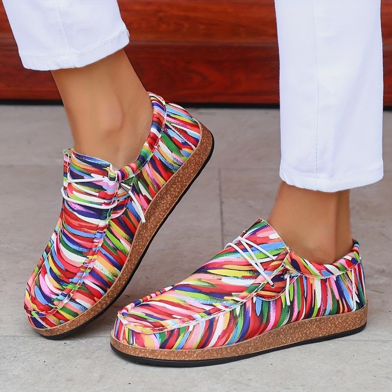 Women's Sexy Striped Casual Shoes - All-Season Flat Sneakers with Plain Toe, Hand Washable Fabric Upper Faux Cover Insole