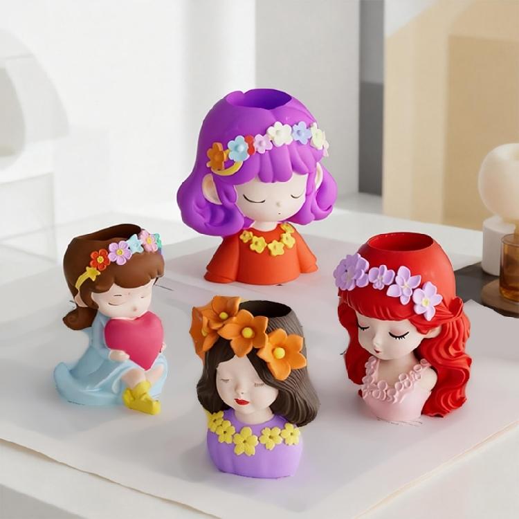 Unique Silicone Candle Mould Of Long Hair Girl Planter For Creation Art And Home Decoration Projects