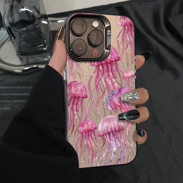 Pink Jellyfish Phone Pro Max Transparent Cover for iPhone 16 16E 15 14 13 12 11 Case
