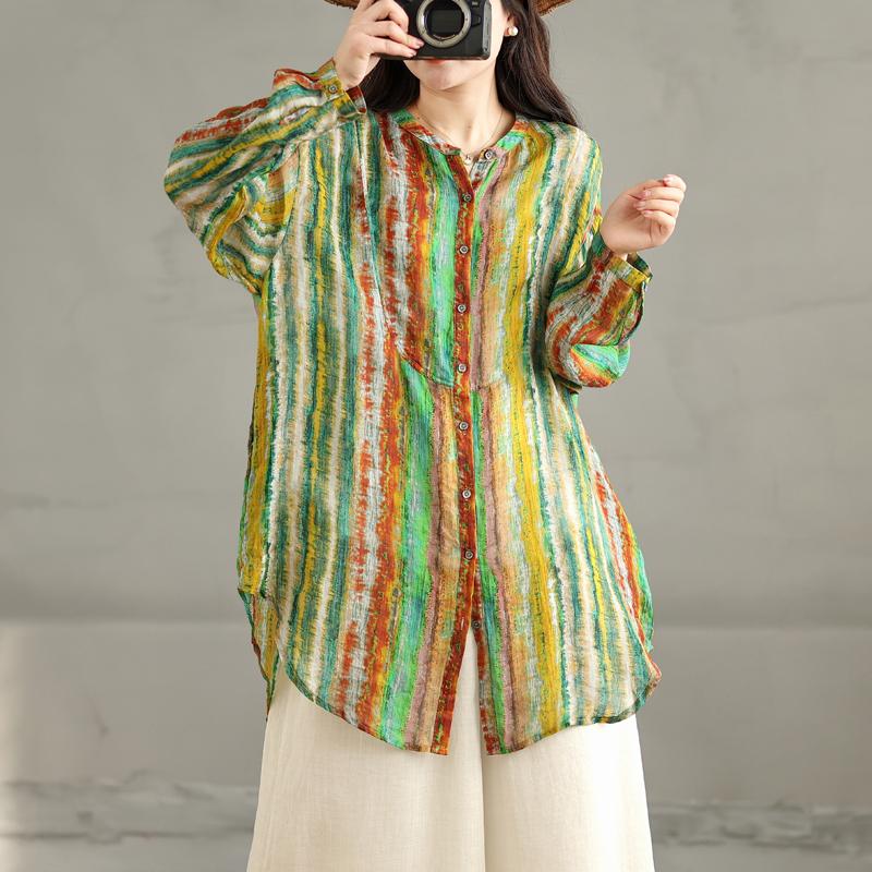 

DIMANAF 2025 Женская весенняя рубашка Блузка с длинным рукавом Пуговицы Модные топы Футболки Свободная полосатая Новая блузка 2XL