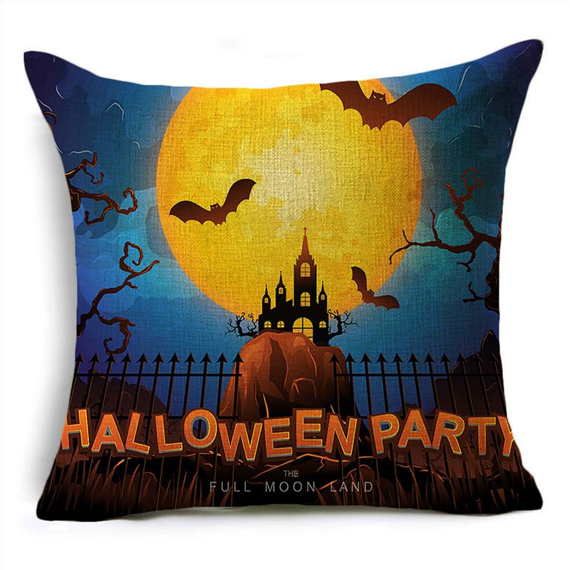 Ins Popular Purple Halloween Night Graveyard Pumpkins Linen Throw Pillowcase Decorative Cushion Cover For Sofa Living Room Party