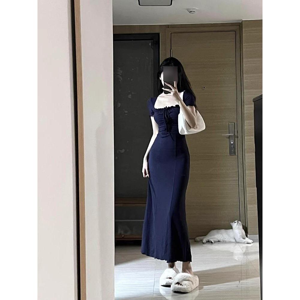 

Women s 2025 Square Neck Fishtail Bodycon Dress - Summer Slim Fit Waist-Hugging Style Large