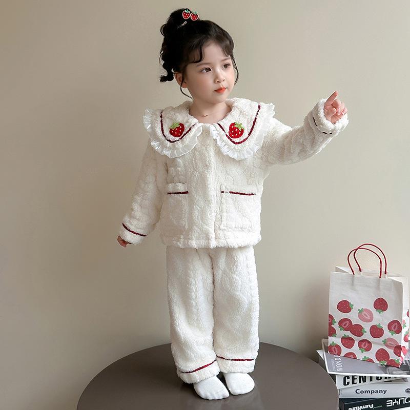 

Зима 2025 Флисовая подкладка Воротник-клубничка Девичья пижама – Толстая, стильная домашняя одежда для дома и улицы 100 cm