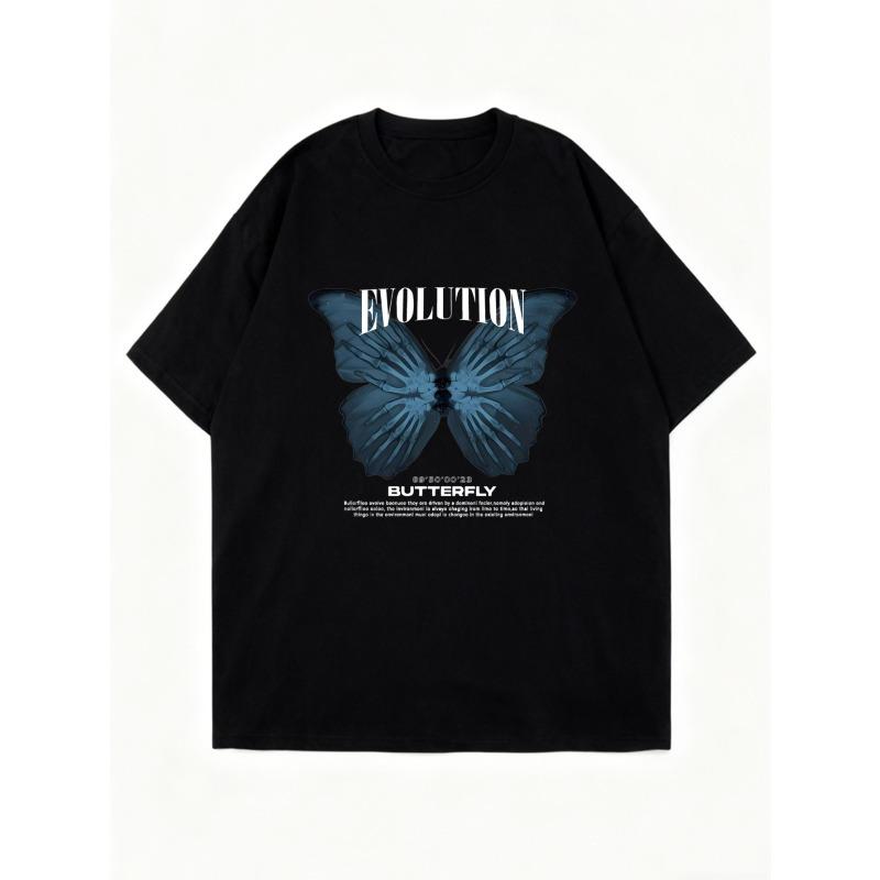 Oversized T Shirt Black Evolution Butterfly Print Graphic Tee For Casual Wear And Street Style
