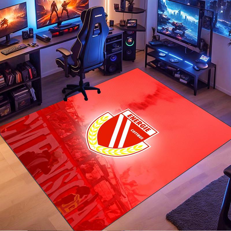 Energie Cottbus Club Crest Red Background Print Area Rug Non‑Slip Rectangular Floor Mat Soccer Fan Gaming Living Bedroom Decor