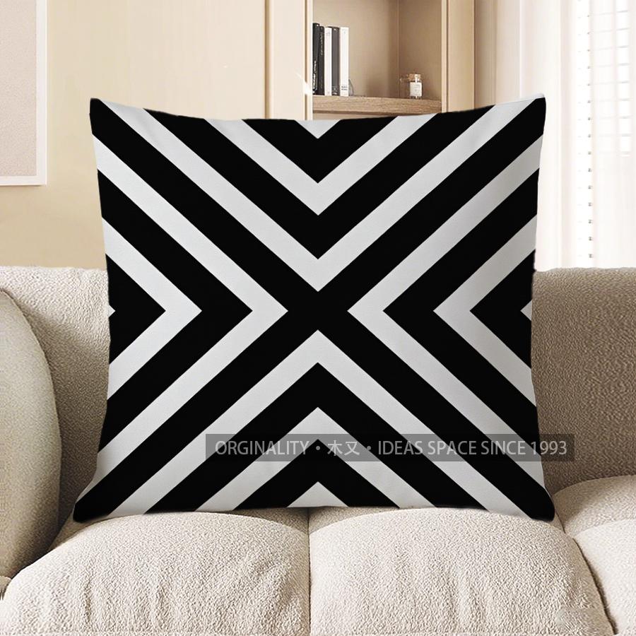 Home Decor Black & White Zigzag Pattern Throw Pillow Cover Pattern Cushion Cover Suitable For Sofa Bedroom Car Pillow Cover