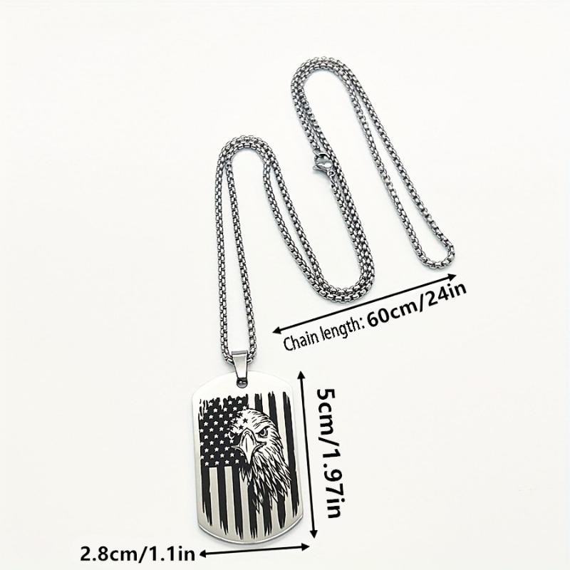 American Flag Eagle Dog Tag Stainless Steel Hip Hop Necklace For Men