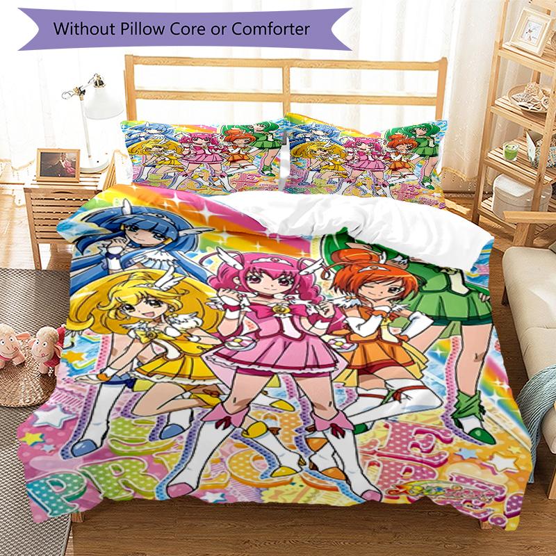 3pcs Pretty Cure1 Design Cover Set - HD Printed Bedding with 1 Cover and 2 Pillowcases - Perfect for Home and Dorm Decor