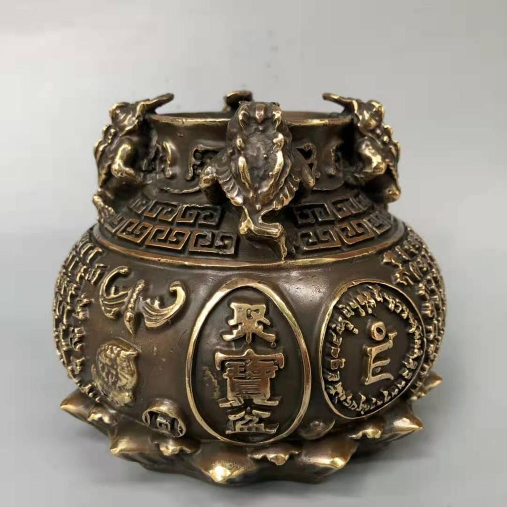 Pure Treasure Bowl Ornament Square Wealth-Attracting Golden Toad Jar Copper Vase Living Room Entrance Home De