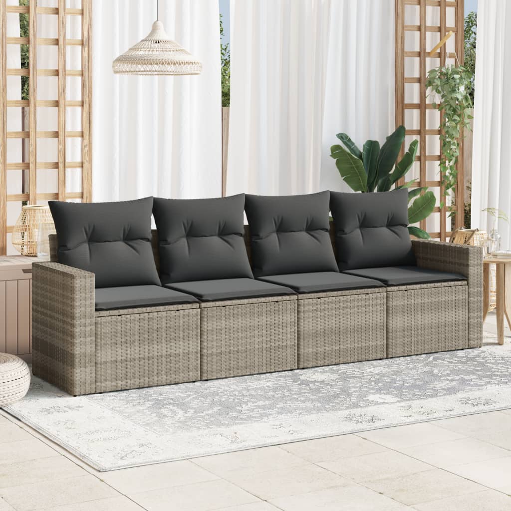 4 Piece Garden Sofa Set with Cushions Light Grey Poly Rattan