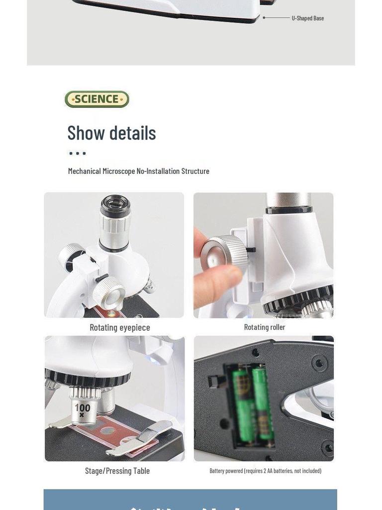 Professional-Grade HD Optical Microscope for Children's Science, Middle School Use; Detects Bacteria; Junior High Exam Model