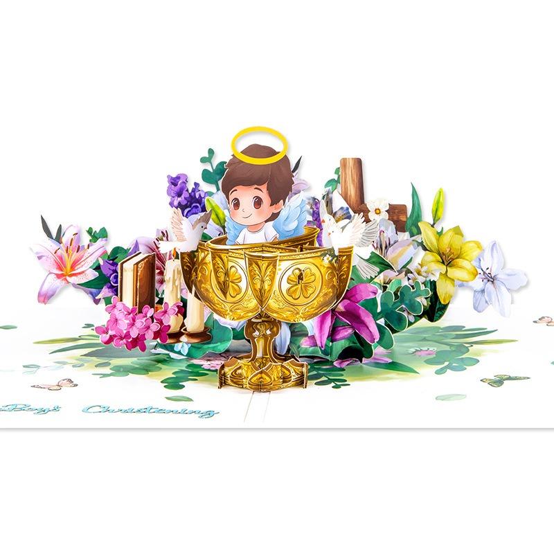 3D Pop Up Baptism Card Handmade Baby Christening Greeting Card Newborn Blessing Keepsake Baby Shower Gift Religious Card For God