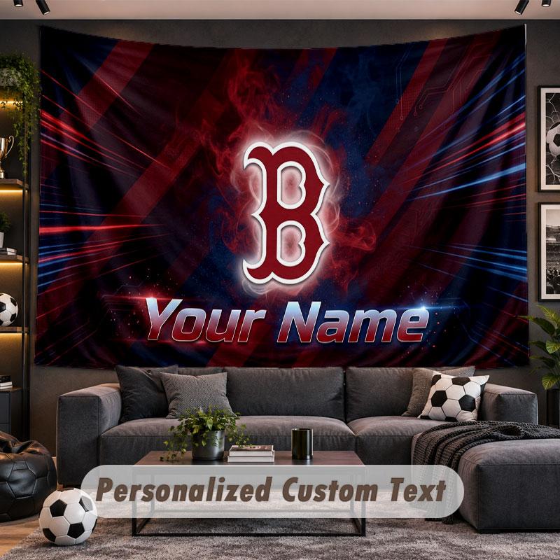 Wall Hanging Tapestry Custom NameBoston Red Sox Pattern Personalized Printed Fabric Wall Decor