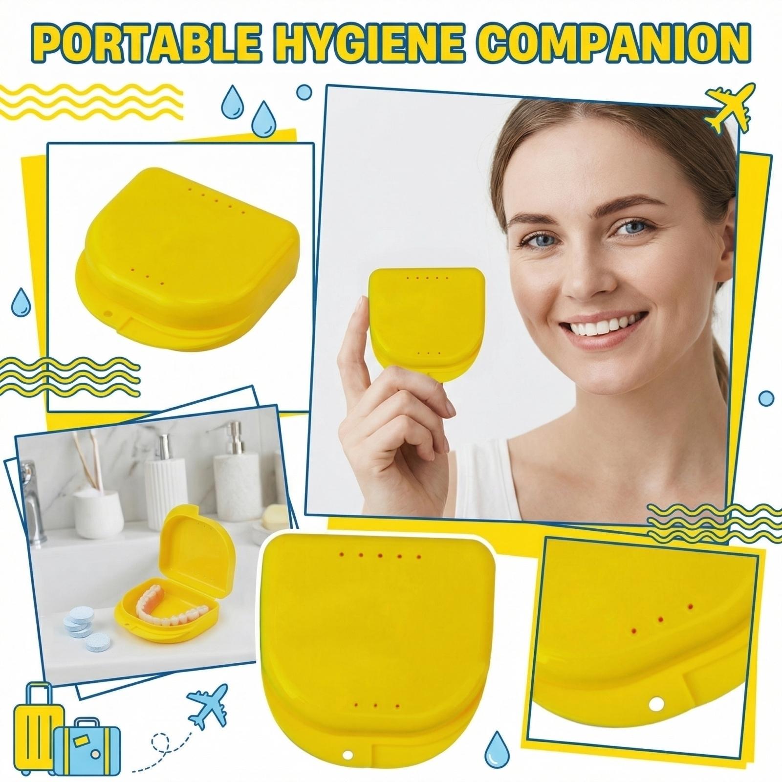 

Portable Braces Cleaning Box Denture Cleaner Portable Teeth Box one size жовтий