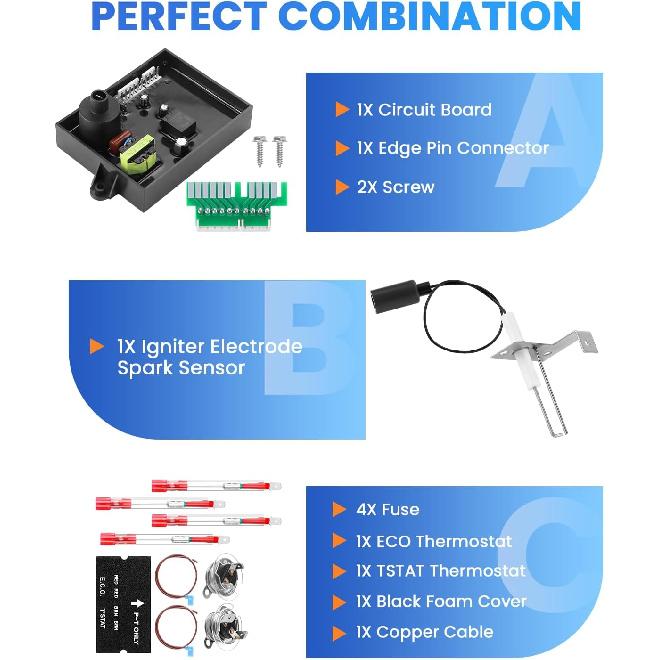 2025 HOT- RV Water Heater Part Fit Atwood RV Water Heater GC6AA-10E GC10A-4E Include 91365 Control Circuit Board Parts,91447 Thermal Cut Off &