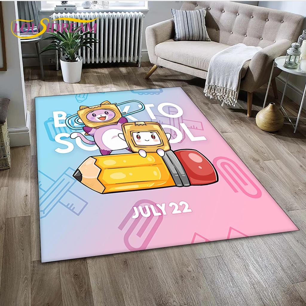 Tappeto Tappeto Tappeto Decorazione per Soggiorno Camera da Letto, Tappetino Antiscivolo Decorazione per Divano Zerbino, 3D Lankybox Carino Felice Boxy Foxy Rocky