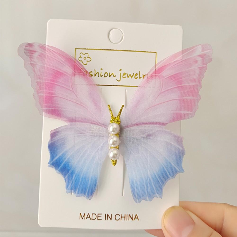 Cute and Compact Butterly Hair Clip in Soft Cotton Material with Elegant Pearls