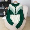 Neuer Herbst Winter Lässiger Lockerer Kontrastfarbiger Langarm Halbgeknöpfter Strickpullover für Damen