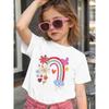 Girls Crewneck Short Sleeve Tee, Cute Cartoon Rainbow Floral Ladybug Print Casual Kids Top