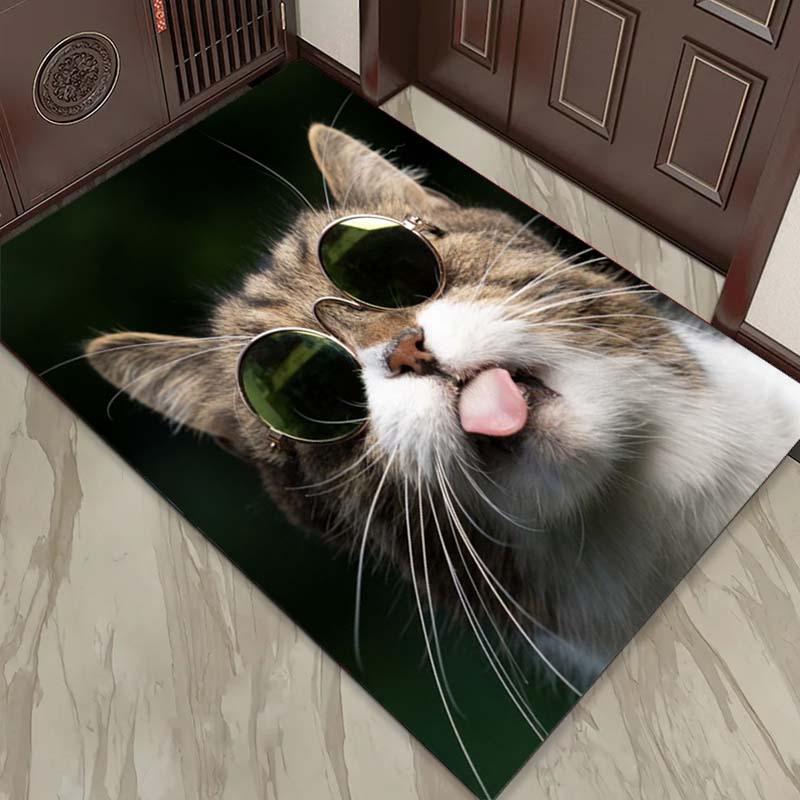 Cool Cat with Sunglasses Rug for Fun Living Spaces - Quirky Pet Lover Home Accessories Anti slip carpet can be machine washed