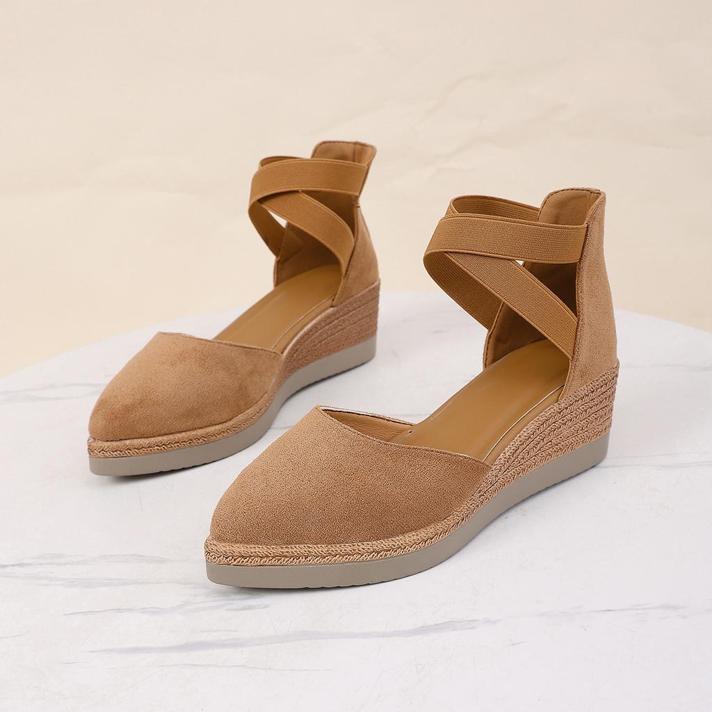 Bohemian Round Head Water Table Wedge Sandals Roman Strap High Heel Sandals Hollow Summer Straw Mat Sandals