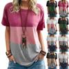 S-5XL European and American Spring and Summer  Women's Color Contrast T-shirt Pocket Round Neck Short Sleeve Loose Top