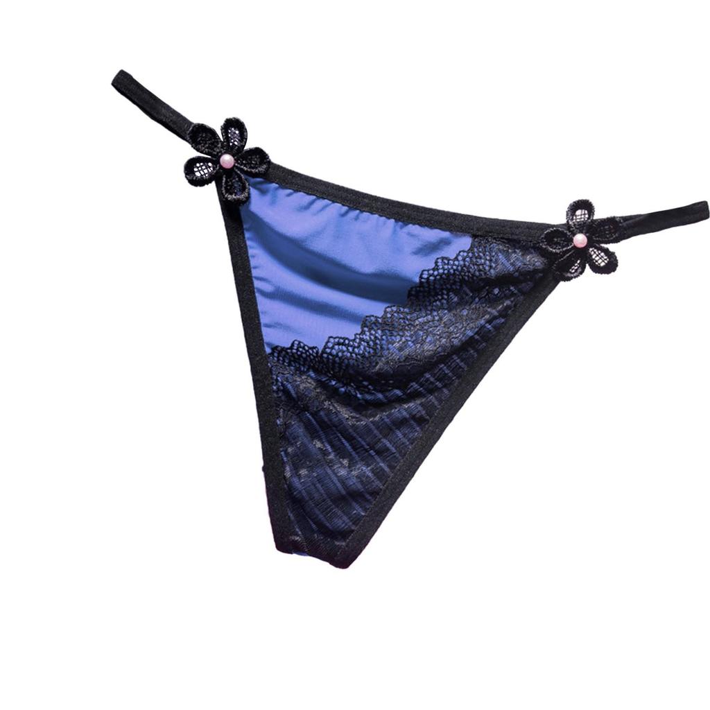 Erotic Panties Sexy Women G-String Contrast Lace Satin Thongs Seamless Thin Belt Female Lingerie Underwear Low Waist Comfortable Bikini Briefs