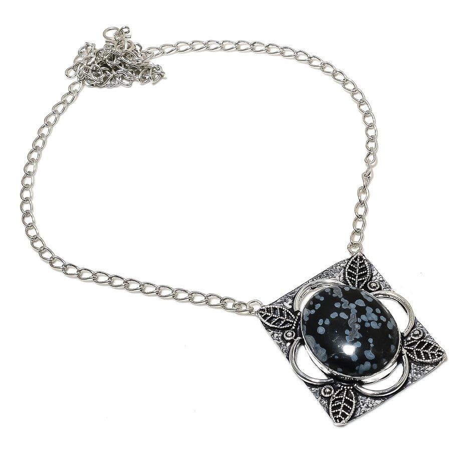 

Ожерелье из стерлингового серебра 925 пробы с натуральным обсидианом и снежинкой, 18 дюймов w0t73