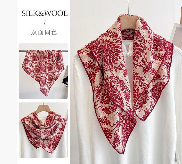 Spring, autumn and winter new high-end silk scarf women's fashion temperament printed shawl double-sided silk scarf