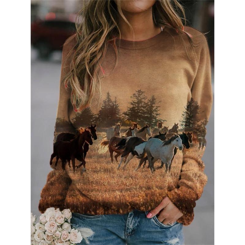 Shoulder sleeves for spring autumn comfortable and fashionable simple and loose 3D digital printed women's clothing Pullovers & Long Sleeves